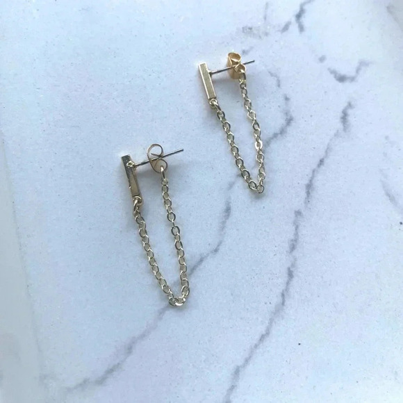 Gold Plated Drop Chain Earrings - Picture 1 of 2